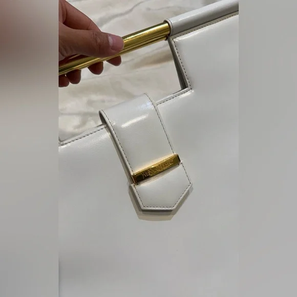 Vintage Yves Saint Laurent Logo Metal Bar Handle Leather Handbag 1980s-1990s - Picture 6 of 16